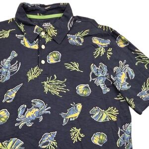 IZOD Saltwater Relaxed Classics Nautical Sea Life AOP Polo Shirt Blue Mens Large